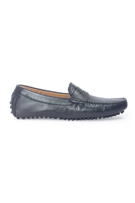 Domani_Black Gommino Leather Penny Loafers _Online_at_Aza_Fashions