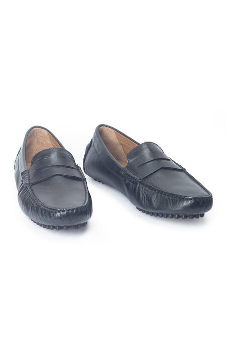 Buy_Domani_Black Gommino Leather Penny Loafers _Online_at_Aza_Fashions