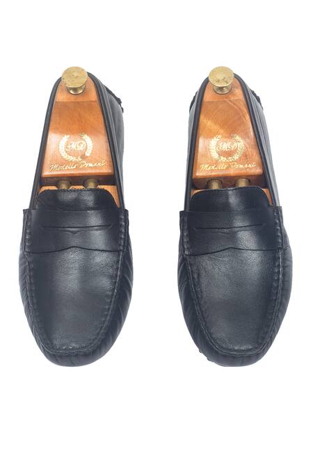 Shop_Domani_Black Gommino Leather Penny Loafers _Online_at_Aza_Fashions