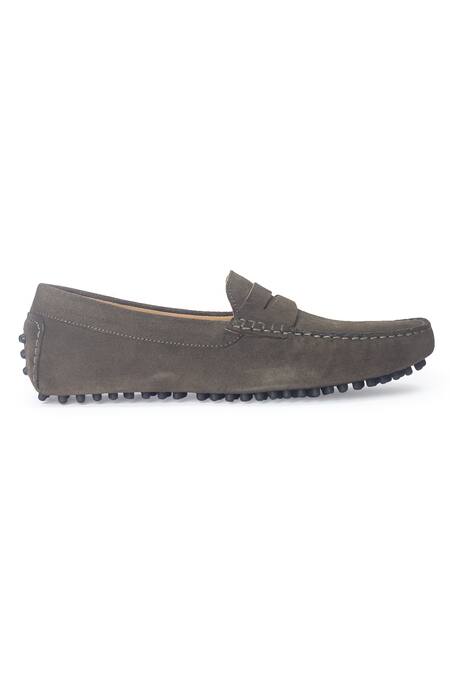 Domani_Green Gommino Suede Penny Loafers _Online_at_Aza_Fashions