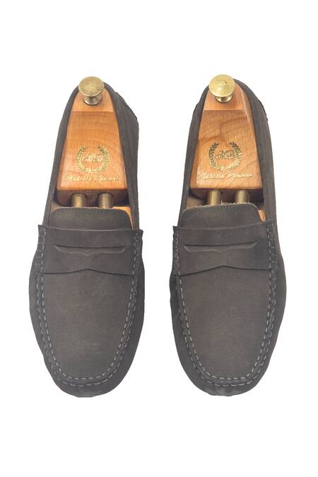 Shop_Domani_Green Gommino Suede Penny Loafers _Online_at_Aza_Fashions