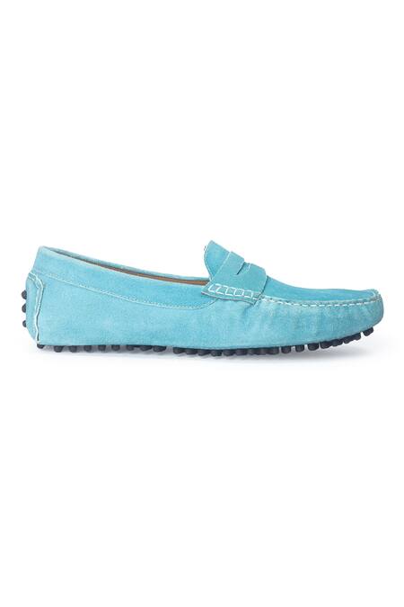 Domani_Sky Blue Gommino Suede Penny Loafers _Online_at_Aza_Fashions