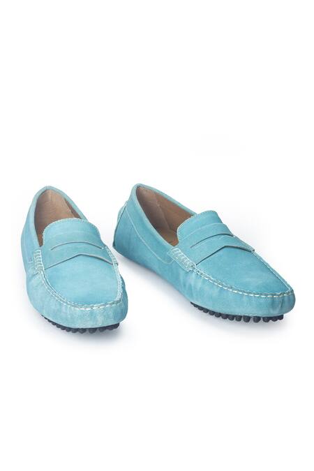 Buy_Domani_Sky Blue Gommino Suede Penny Loafers _Online_at_Aza_Fashions
