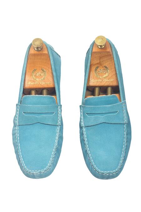 Shop_Domani_Sky Blue Gommino Suede Penny Loafers _Online_at_Aza_Fashions
