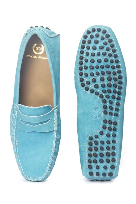 Domani Sky Blue Gommino Suede Penny Loafers 