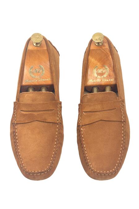 Shop Domani Brown Gommino Suede Penny Loafers Online at Aza Fashions Shop_Domani_Brown Gommino Suede Penny Loafers _Online_at_Aza_Fashions