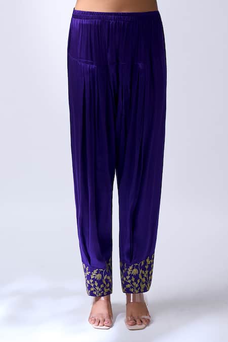 House Of Pink_Purple Modal, Silk, Organza Embroidery, Zari Vibrant Kurta Salwar Dupatta Set _Online_at_Aza_Fashions