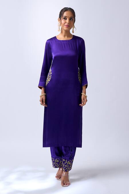 Buy_House Of Pink_Purple Modal, Silk, Organza Embroidery, Zari Vibrant Kurta Salwar Dupatta Set _Online_at_Aza_Fashions