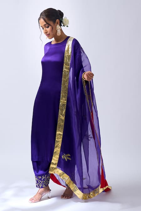Shop_House Of Pink_Purple Modal, Silk, Organza Embroidery, Zari Vibrant Kurta Salwar Dupatta Set _Online_at_Aza_Fashions