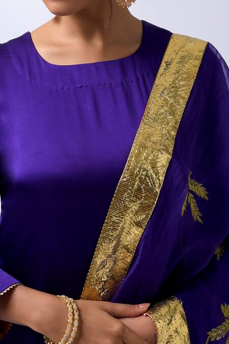 House Of Pink_Purple Modal, Silk, Organza Embroidery, Zari Vibrant Kurta Salwar Dupatta Set _at_Aza_Fashions