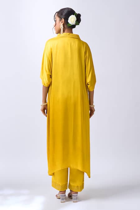 House Of Pink Mango Yellow Kaftan Pant Dupatta Set 