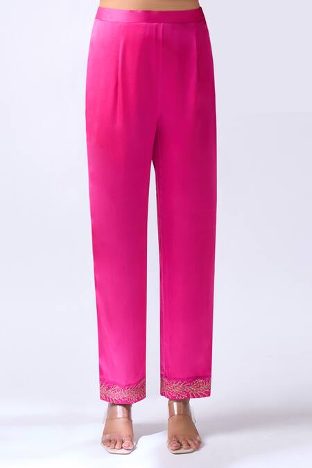 Buy_House Of Pink_Pink Modal, Organza Zari, Embroidery V-neck Rani Kaftan Pant Dupatta Set _Online_at_Aza_Fashions