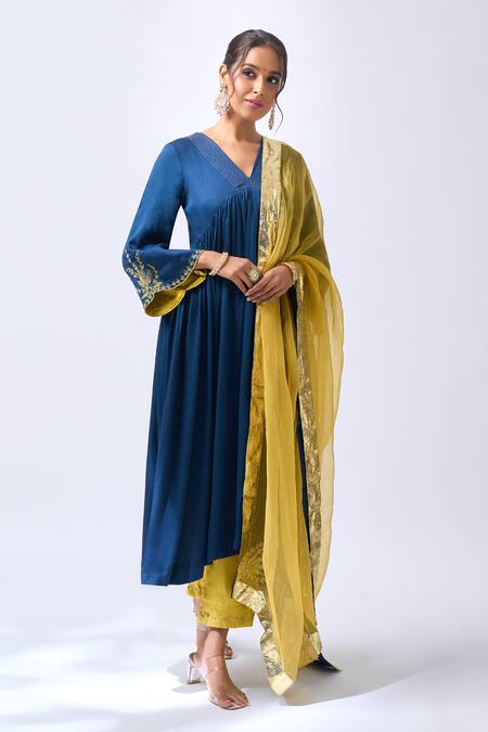 House Of Pink Blue Modal, Silk, Organza Embroidery, Zari Royal Anarkali Set With Dupatta at Aza Fashions House Of Pink_Blue Modal, Silk, Organza Embroidery, Zari Royal Anarkali Set With Dupatta _at_Aza_Fashions