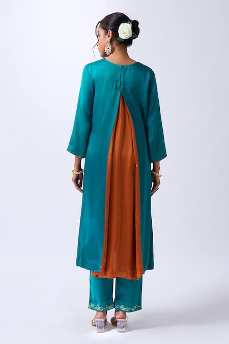 House Of Pink Deep Teal Zari Embroidered Kurta Set 