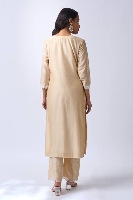 House Of Pink Beige Thread Embroidered Kurta Set 