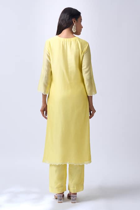 House Of Pink Baby Yellow Embroidered Kurta Pant Set 