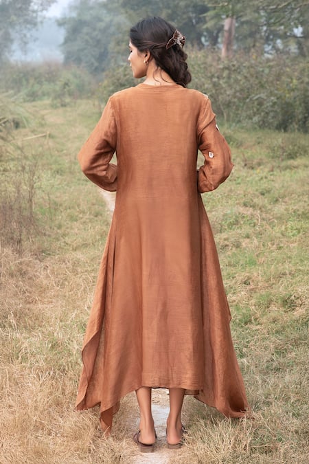 Kushani Mocha Brown Floral Embroidered Kaftan  