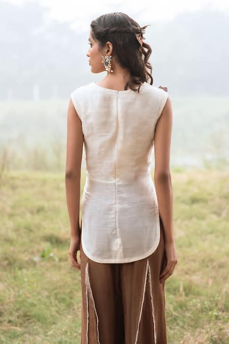 Kushani Ivory & Mocha Brown Embroidered Jumpsuit 