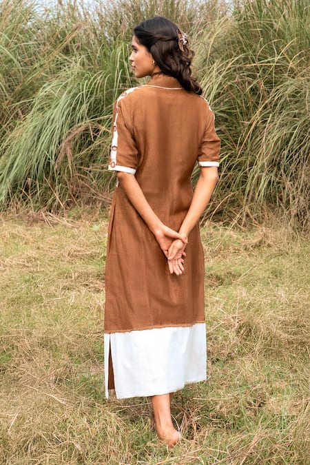 Kushani Mocha Brown Floral Embroidered Dress 