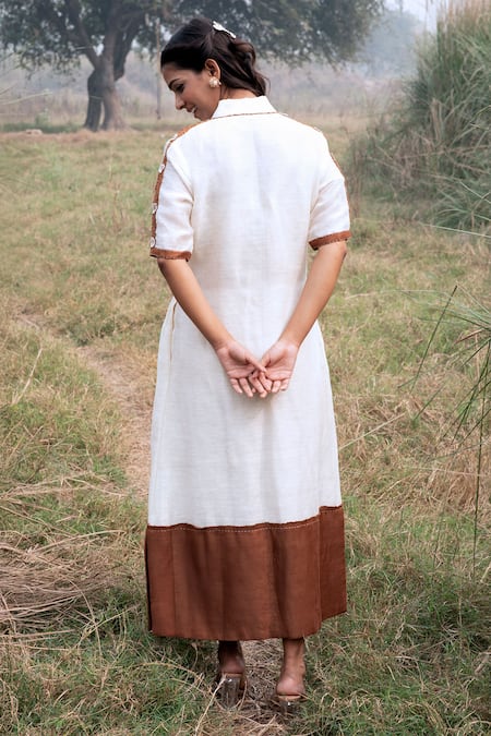 Kushani Ivory Floral Embroidered Dress 