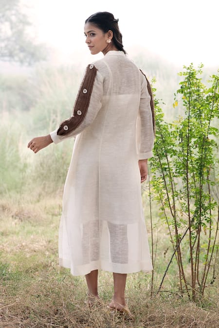 Kushani Ivory Embroidered Kurta-Style Dress 