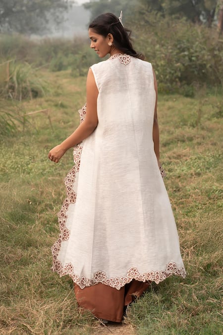 Kushani Ivory Cape & Mocha Brown Trouser Set 