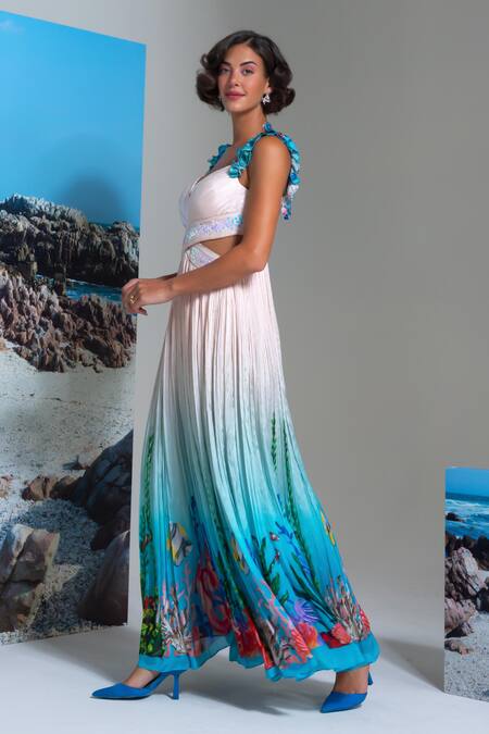 Buy Nautanky Ivory Chiffon Sequins Sweetheart Neck Ombre Floral Dress Online at Aza Fashions Buy_Nautanky_Ivory Chiffon Sequins Sweetheart Neck Ombre Floral Dress _Online_at_Aza_Fashions