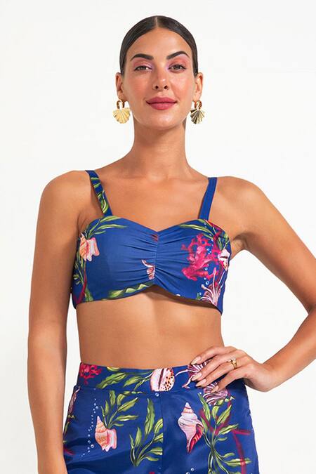 Nautanky Blue Crepe Round Neck Electric Floral Print Pant Set Online at Aza Fashions Nautanky_Blue Crepe Round Neck Electric Floral Print Pant Set _Online_at_Aza_Fashions