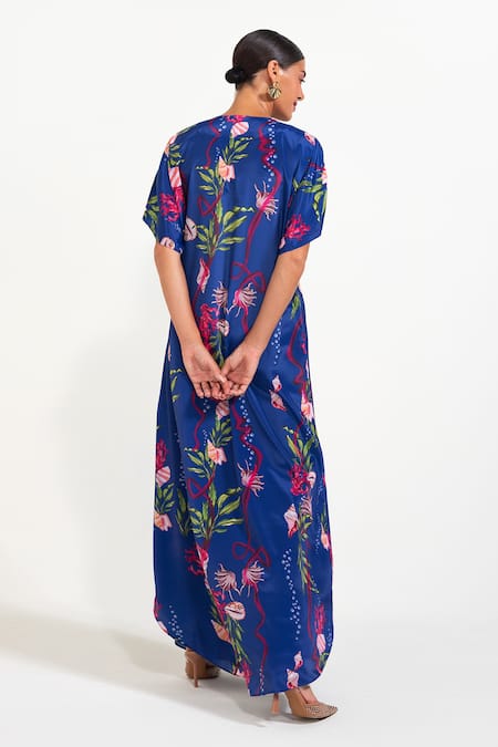 Shop_Nautanky_Blue Crepe Sequins, Smocking Plunge , Sweetheart Electric Kaftan Set _at_Aza_Fashions