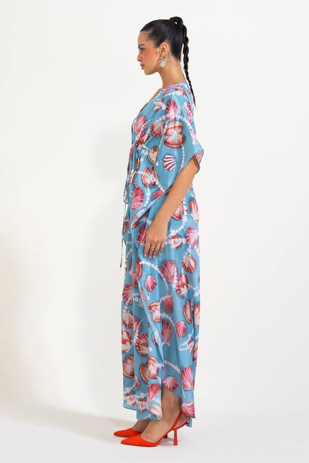 Nautanky Sky Blue Crepe Sequins V-neck Shellfie Queen Kaftan Online at Aza Fashions Nautanky_Sky Blue Crepe Sequins V-neck Shellfie Queen Kaftan _Online_at_Aza_Fashions