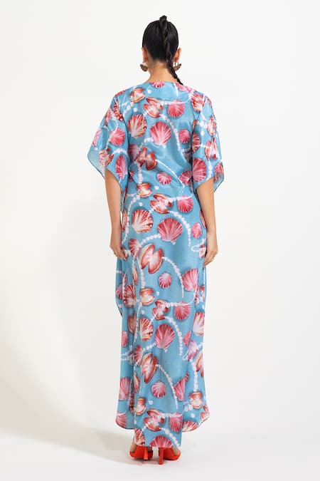 Shop Nautanky Sky Blue Crepe Sequins V-neck Shellfie Queen Kaftan at Aza Fashions Shop_Nautanky_Sky Blue Crepe Sequins V-neck Shellfie Queen Kaftan _at_Aza_Fashions