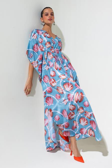 Shop Nautanky Sky Blue Crepe Sequins V-neck Shellfie Queen Kaftan Online at Aza Fashions Shop_Nautanky_Sky Blue Crepe Sequins V-neck Shellfie Queen Kaftan _Online_at_Aza_Fashions