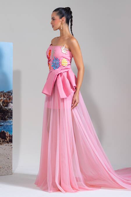 Buy Nautanky Blush Cotton, Net, Linen Sequins, Embroidery Square Pink Scuba Couture Dress Online at Aza Fashions Buy_Nautanky_Blush Cotton, Net, Linen Sequins, Embroidery Square Pink Scuba Couture Dress _Online_at_Aza_Fashions