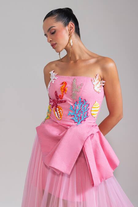 Nautanky Blush Cotton, Net, Linen Sequins, Embroidery Square Pink Scuba Couture Dress at Aza Fashions Nautanky_Blush Cotton, Net, Linen Sequins, Embroidery Square Pink Scuba Couture Dress _at_Aza_Fashions