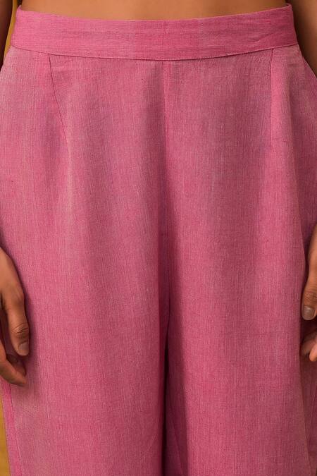 Nuhh_Purple Handloom Cotton Embroidery V-neck Handwoven Kurta Pant Set _Online_at_Aza_Fashions