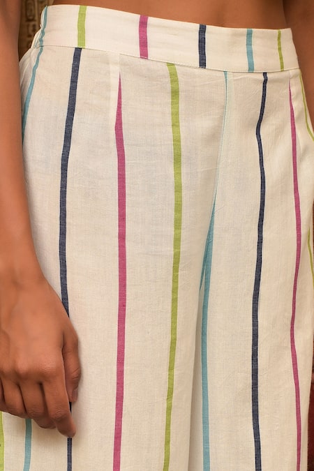 Buy_Nuhh_Multi Color Handloom Cotton Embroidery Multicolor Handwoven Kurta And Pant Set _Online_at_Aza_Fashions