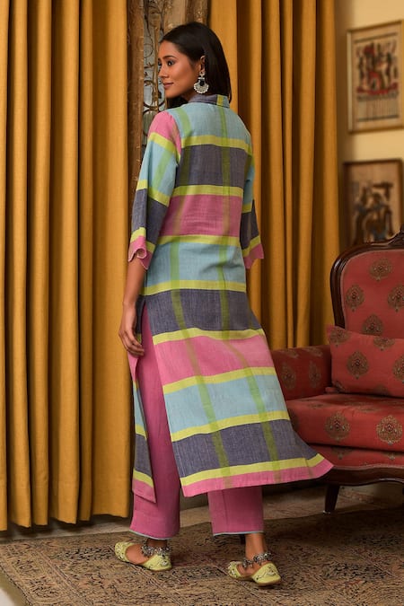 Nuhh Multicolor Handwoven Cotton Kurta & Pant Set 