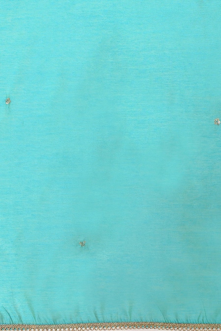 Shop_Nuhh_Blue Handloom Cotton Embroidery Open Neck Handwoven Angarkha Set _Online_at_Aza_Fashions