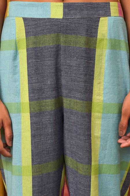 Nuhh_Multi Color Handloom Cotton Collared Handwoven Kurta And Pant Set _Online_at_Aza_Fashions