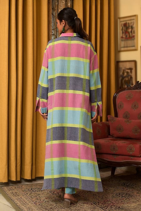 Nuhh Multi Color Handwoven Cotton Kurta & Pant Set 