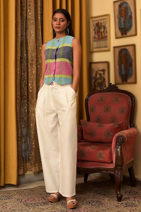 Nuhh Multicolor Handwoven Cotton Top & Pant Set 