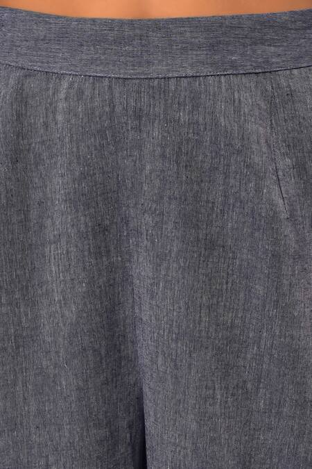 Nuhh_Blue Handloom Cotton Embroidery Round Neck Indigo Handwoven Kurta Set _at_Aza_Fashions