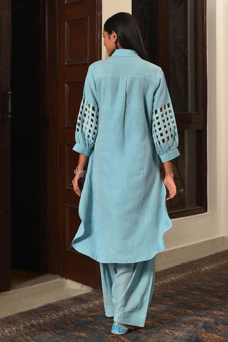 Nuhh Sky Blue Handwoven Kurta & Salwar Set 