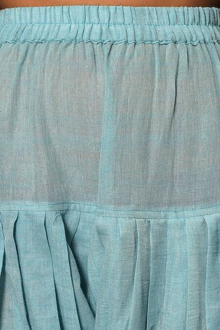 Shop_Nuhh_Sky Blue Handloom Cotton Collared Handwoven Kurta And Salwar Set _Online_at_Aza_Fashions