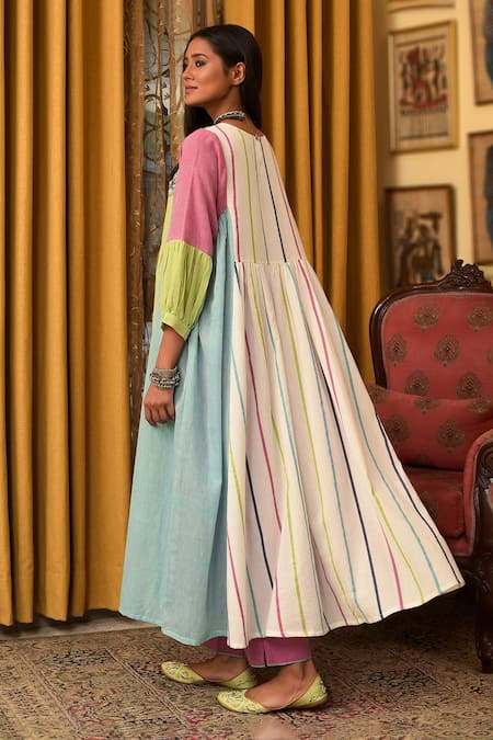 Nuhh Multi Color Handwoven Cotton Kurta Set 