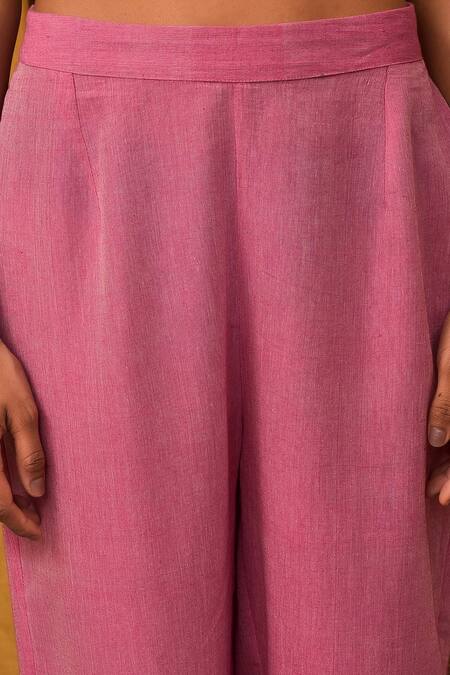 Shop_Nuhh_Multi Color Handloom Cotton Embroidery Round Neck Handwoven Kurta Set _Online_at_Aza_Fashions