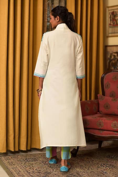 Nuhh Ivory Handwoven Cotton Kurta & Pant Set 