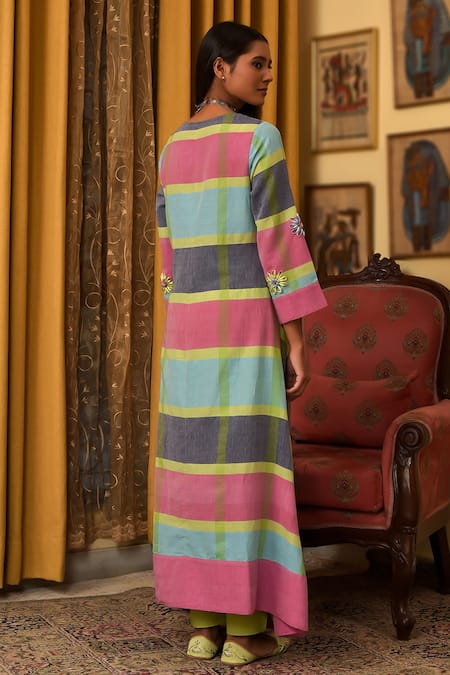 Nuhh Multi Color Handwoven Cotton Kurta & Pant 