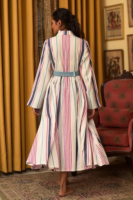 Nuhh Ivory Striped Handloom Cotton Dress 