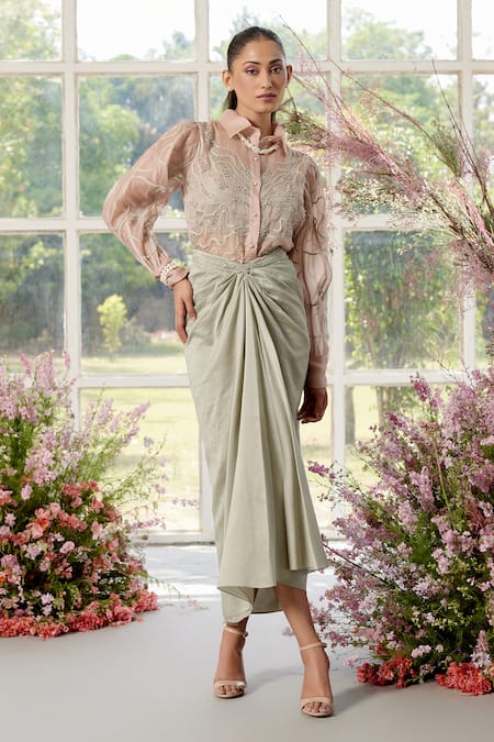 Parul And Preyanka Peach Applique Silk Organza Co-ord Set 